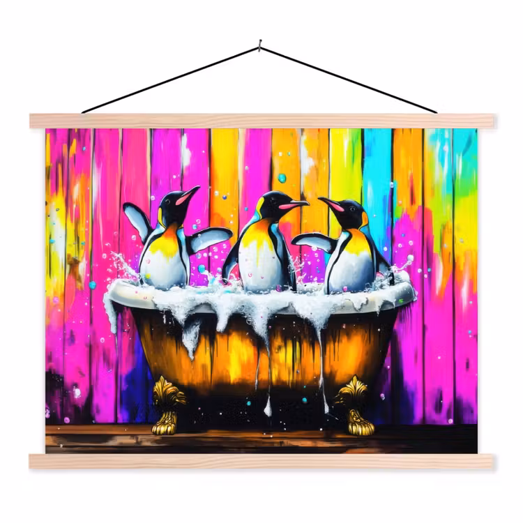 Schoolplaat - Pinguïns - Badkuip - Kleurrijk - Schuim — 1