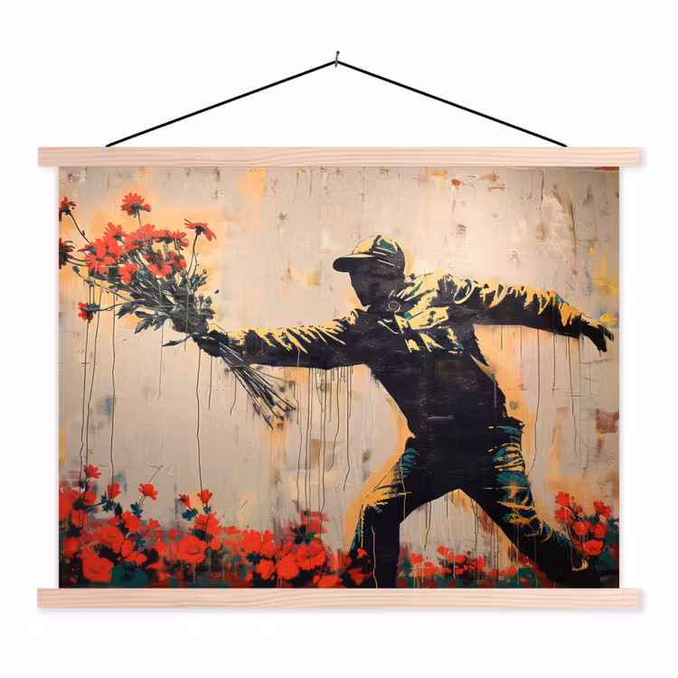 Schoolplaat - Street art - Man - Bloemen - Rood - Graffiti - Banksy — 1