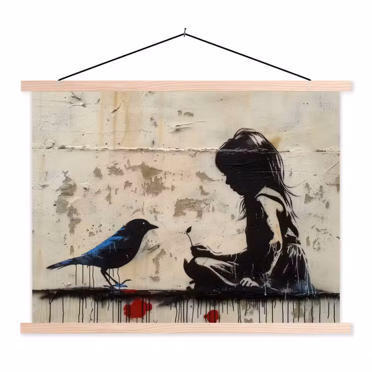 Schoolplaat - Street art - Meisje - Vogel - Graffiti - Banksy — 1