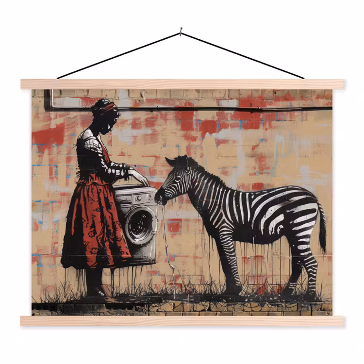 Schoolplaat - Street art - Zebra - Vrouw - Dieren - Graffiti - Banksy — 1