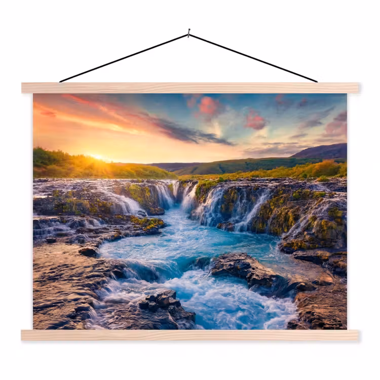 Schoolplaat - Waterval - Planten - Mos - Landschap - Zonsondergang - Rots — 1