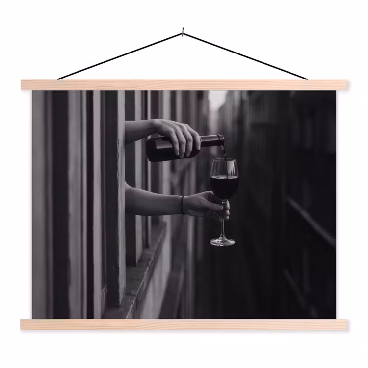 Schoolplaat - Wijnfles - Glas - Handen - Raam — 1