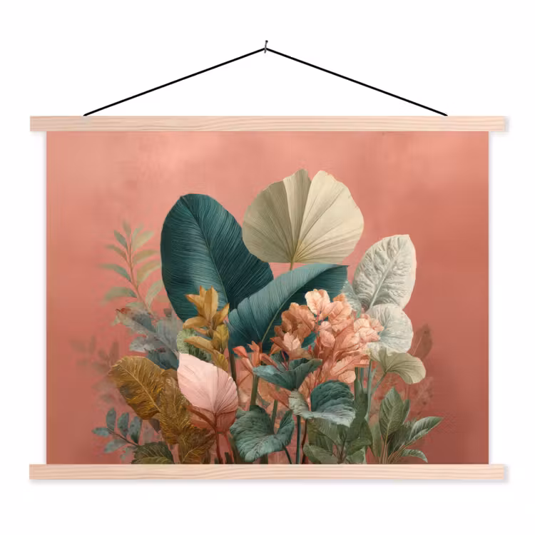 Schoolplaat - Tropische bladeren - Bloemen - Roze - groen — 1