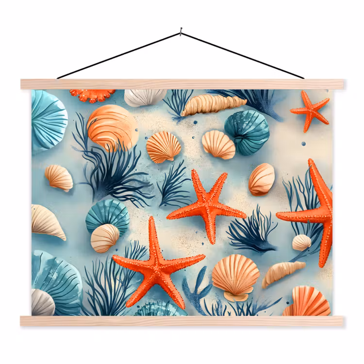 Schoolplaat - Zeesterren - Schelpen - Illustratie - Zand — 1