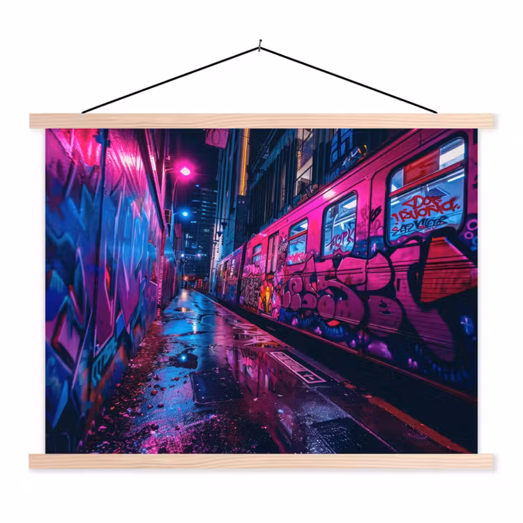 Schoolplaat - Stad - Neon - Nacht - Roze - Graffiti — 1