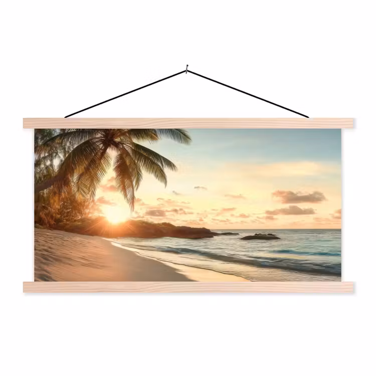 Schoolplaat - Strand - Palmbomen - Oceaan - Zonsondergang — 1
