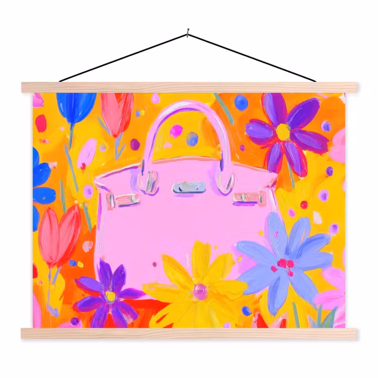 Schoolplaat - Tas - Roze - Bloemen — 1