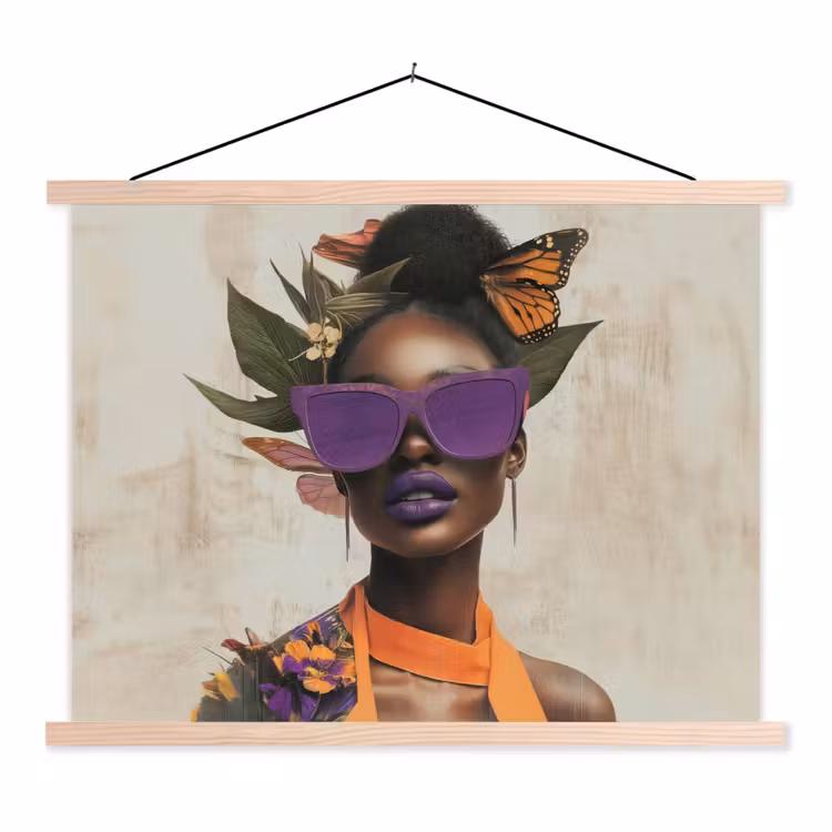 Schoolplaat - Vrouw - Zonnebril - Vlinder - Bloemen — 1