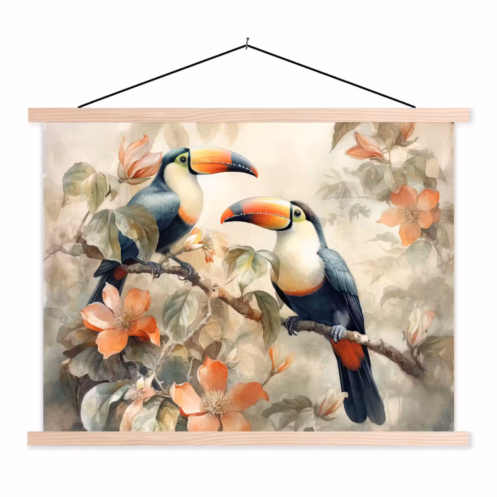 Schoolplaat - Toekan - Vogels - Bloemen - Tak — 1