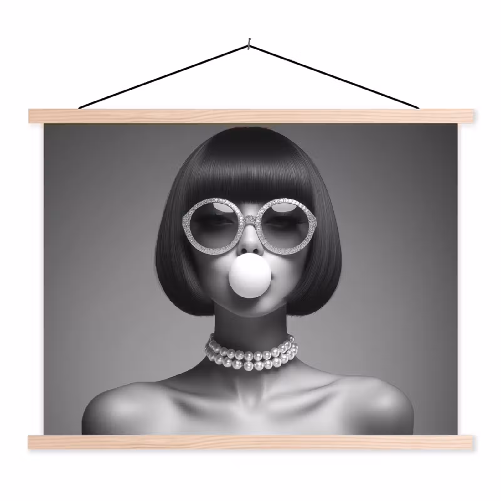 Schoolplaat - Vrouw - Zwart Wit - Ketting - Zonnebril — 1