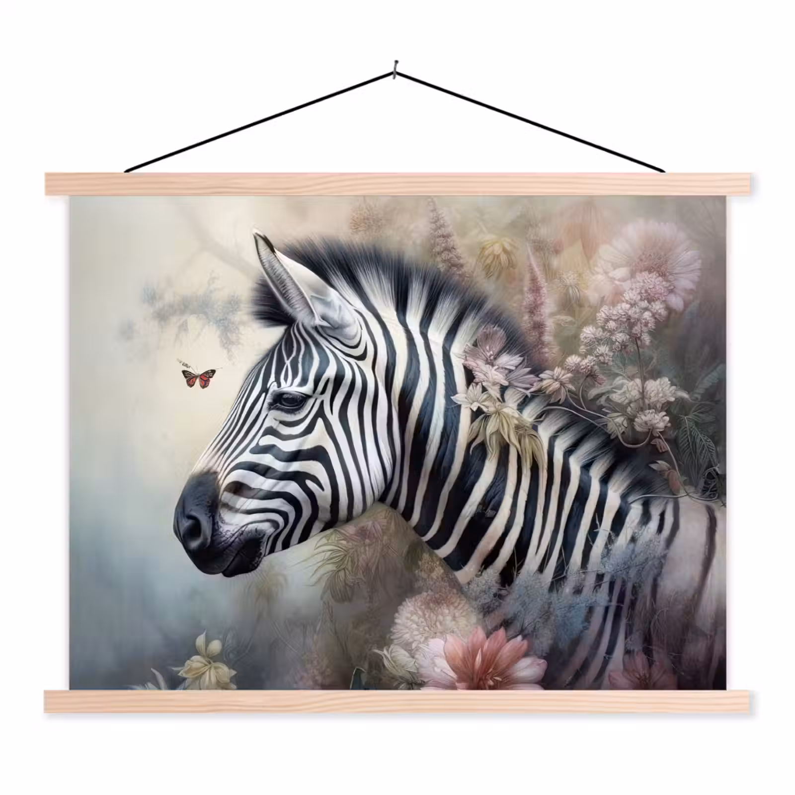 Schoolplaat - Zebra - Wilde dieren - Vlinder - Bloemen — 1