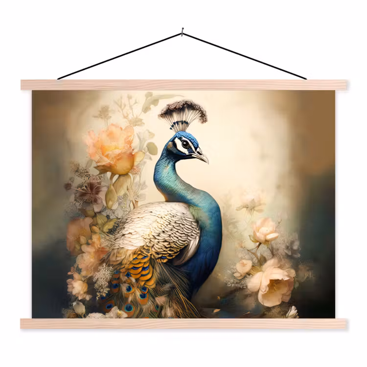 Schoolplaat - Pauw - Pauwenveren - Bloemen - Vogels - Botanisch — 1