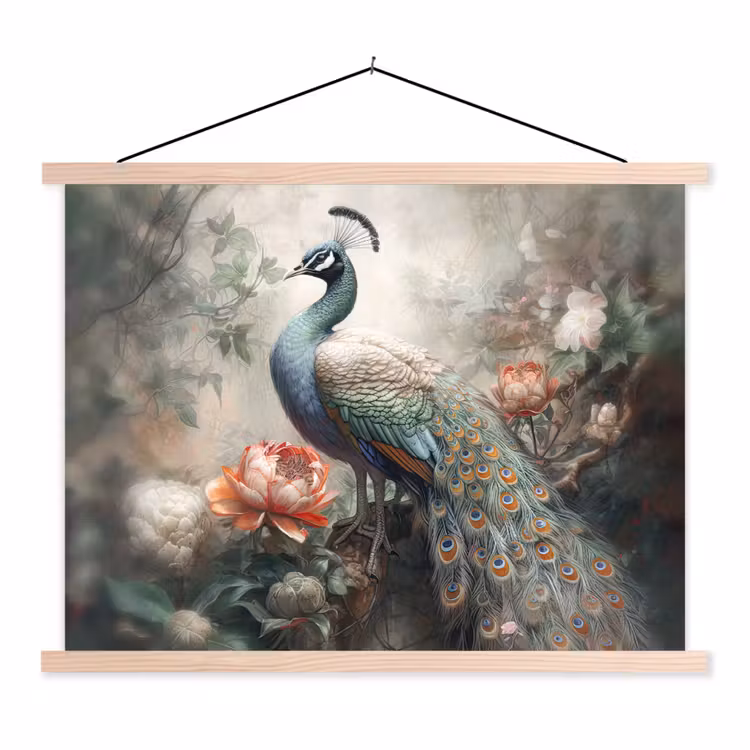 Schoolplaat - Pauw - Pauwenveren - Vogel - Jungle - Bloemen — 1