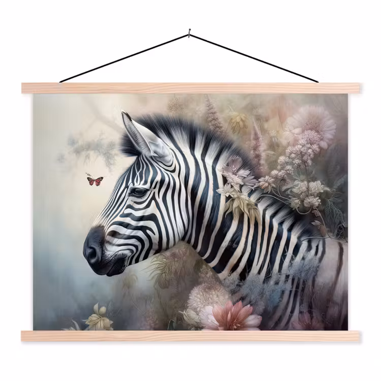 Schoolplaat - Zebra - Wilde dieren - Vlinder - Bloemen — 1