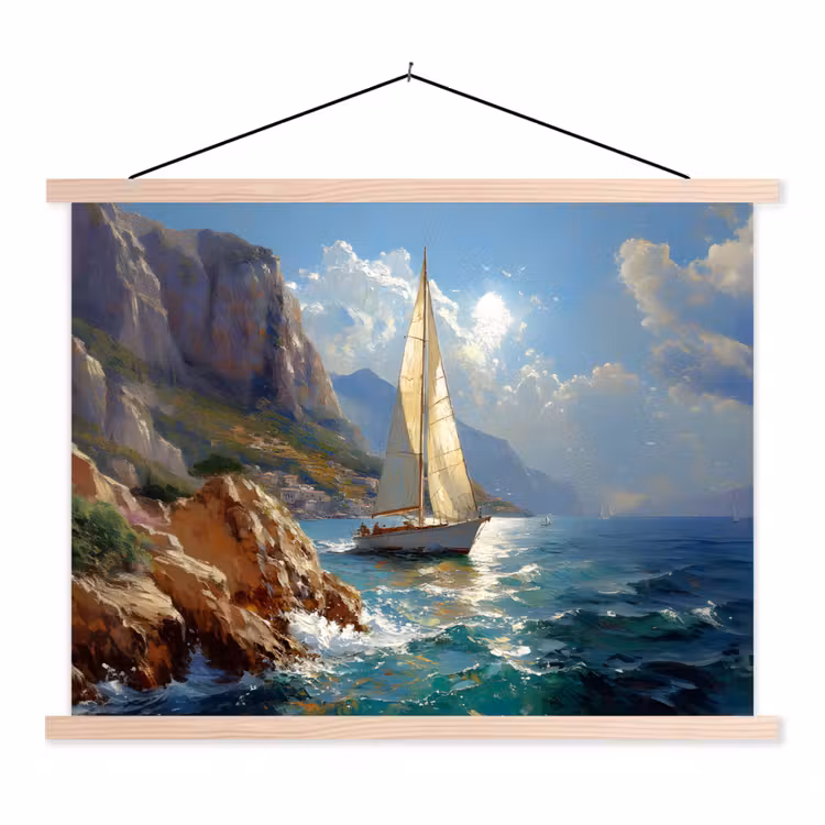 Schoolplaat - Zeilschip - Zee - Rotsen - Wolken — 1