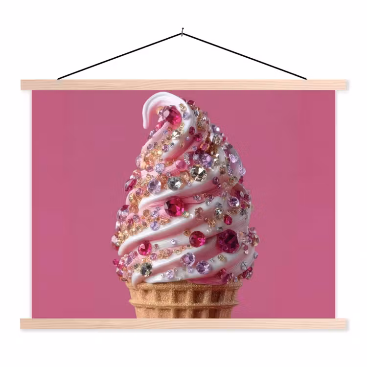 Schoolplaat - Softijs - Edelstenen - Roze - Hoorntje — 1