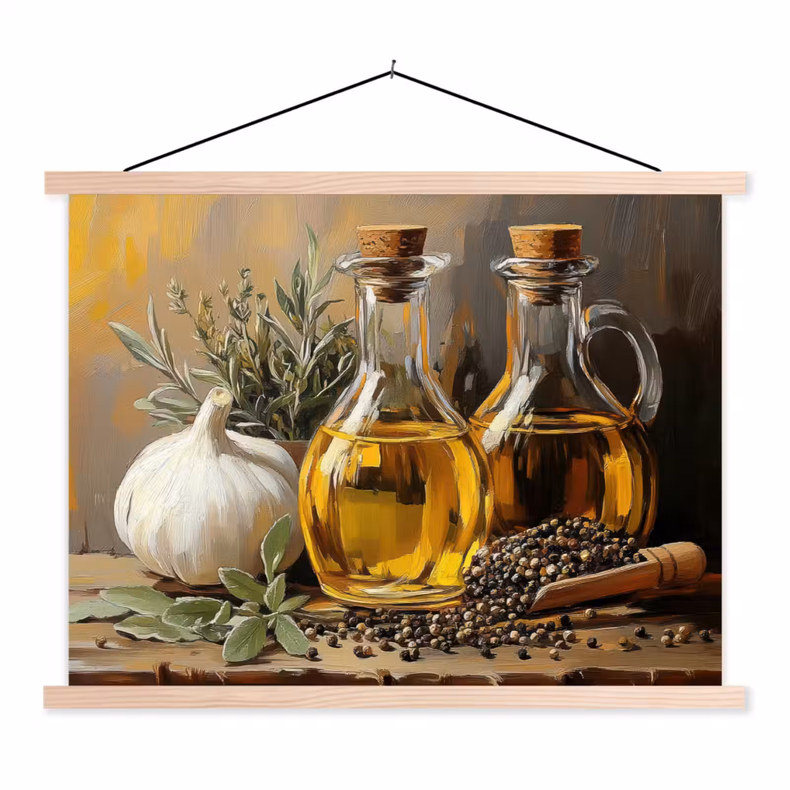 Schoolplaat - Stilleven - Olijfolie - Knoflook - Kruiden — 1