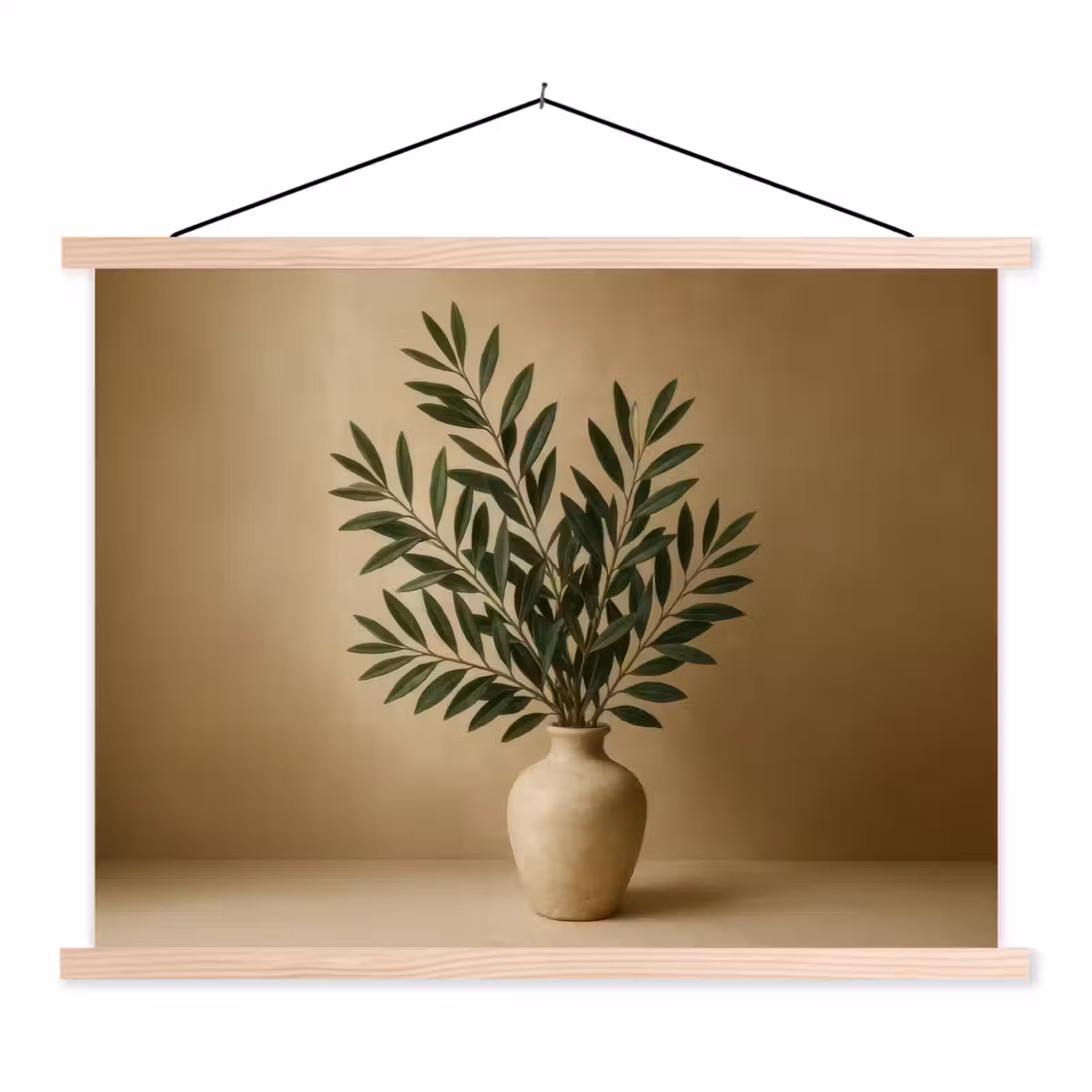 Schoolplaat - Vaas - Olijftakken - Bladeren - Beige — 1