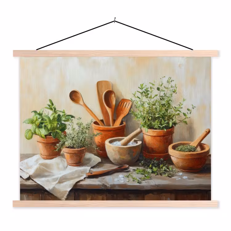 Schoolplaat - Potten - Kruiden - Hout — 1