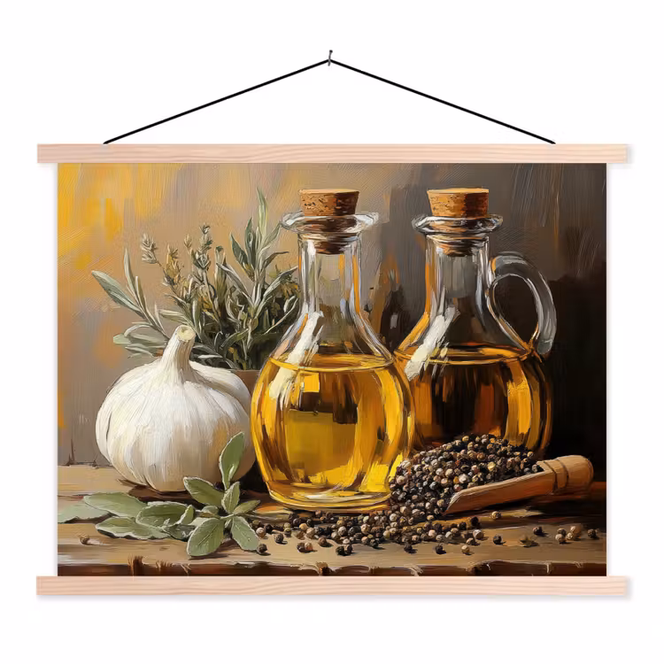 Schoolplaat - Stilleven - Olijfolie - Knoflook - Kruiden — 1