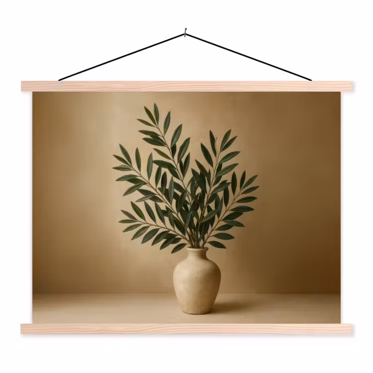 Schoolplaat - Vaas - Olijftakken - Bladeren - Beige — 1