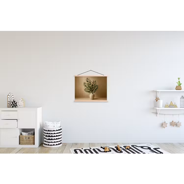Schoolplaat - Vaas - Olijftakken - Bladeren - Beige — 3
