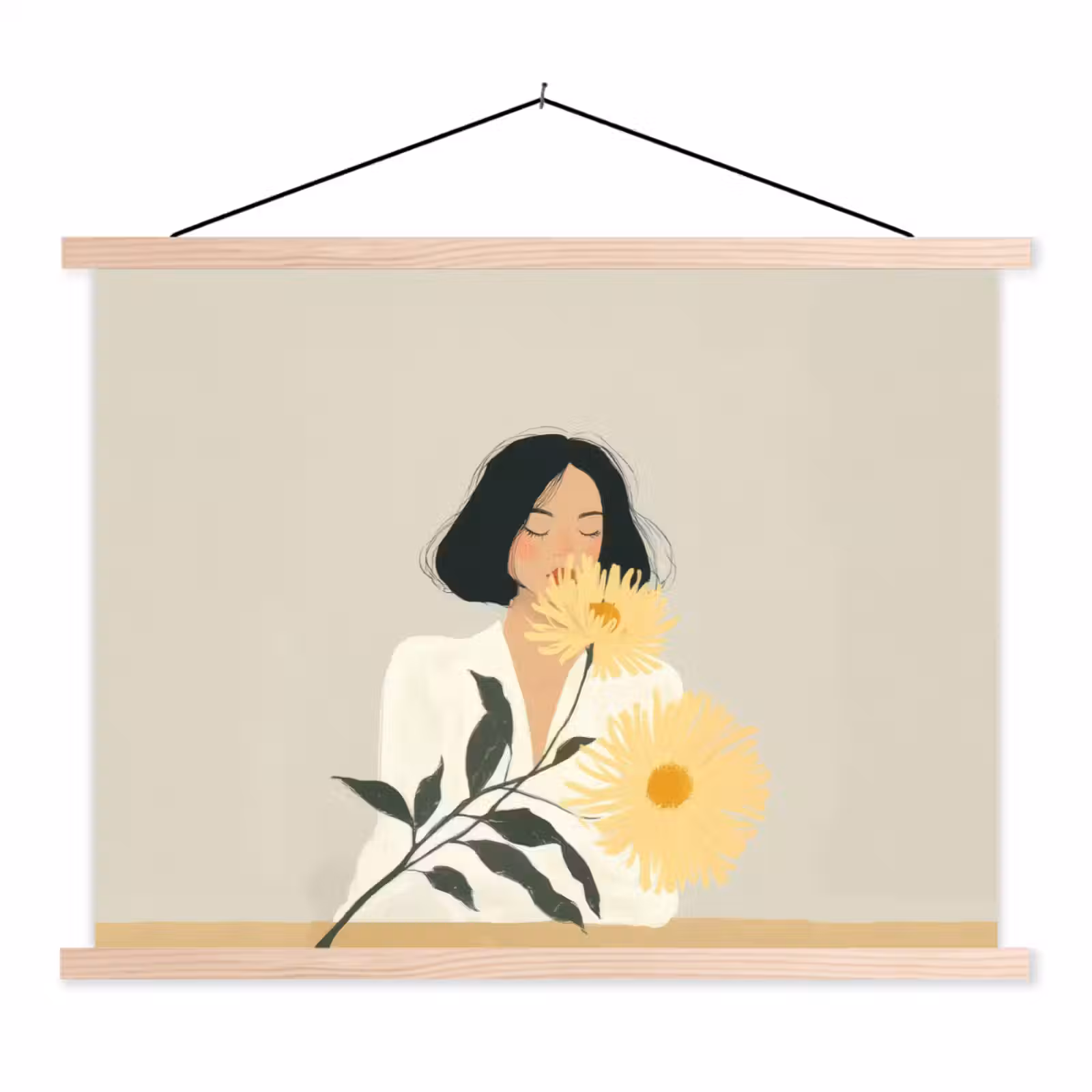 Schoolplaat - Vrouw - Bloem - Geel - Minimalistisch — 1