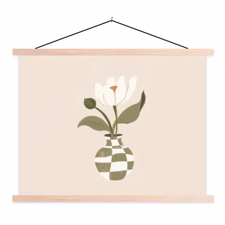 Schoolplaat - Vaas - Geruit - Bloem - Groen — 1