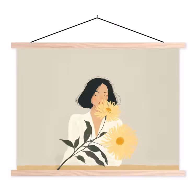 Schoolplaat - Vrouw - Bloem - Geel - Minimalistisch — 1