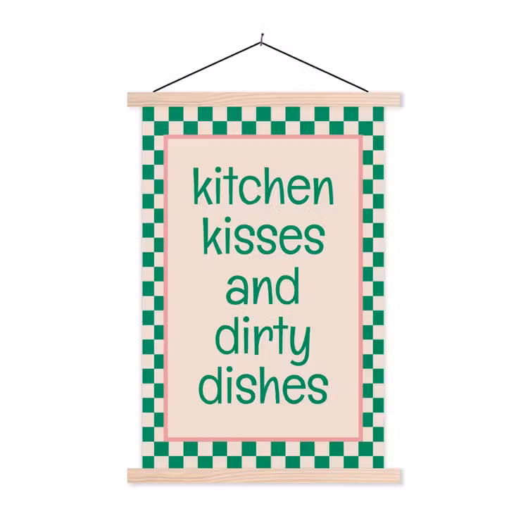 Schoolplaat - Quote - Groen - Geblokt - Keuken — 1