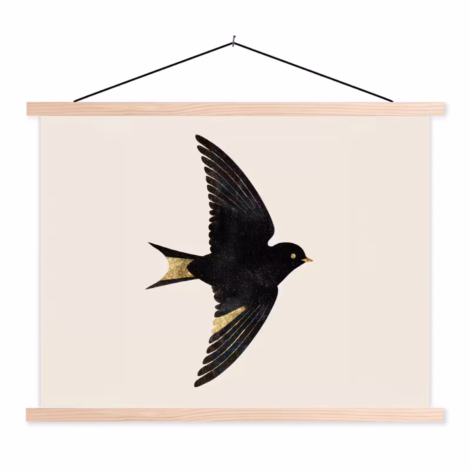 Schoolplaat - Zwarte zwaluw - Gouden accenten - Lichte achtergrond — 1
