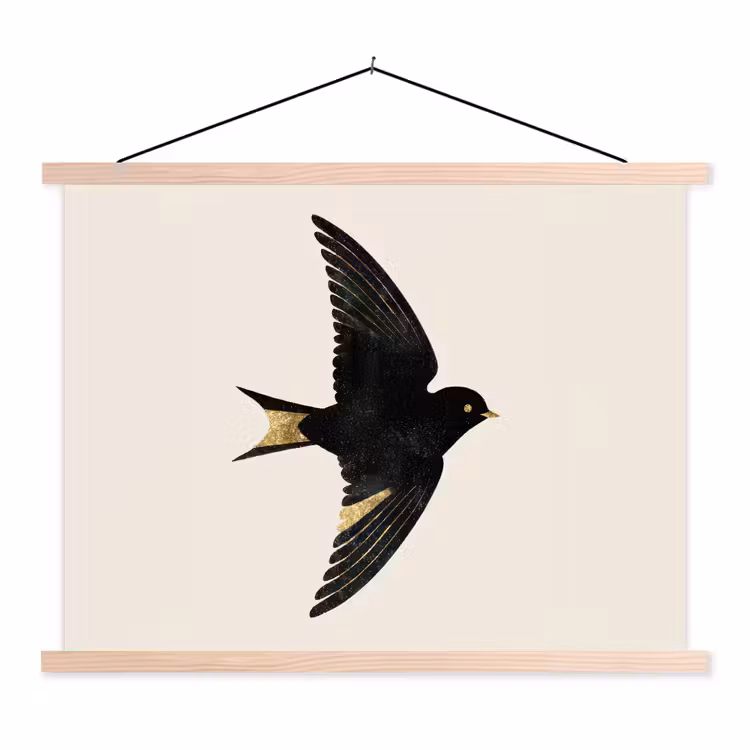 Schoolplaat - Zwarte zwaluw - Gouden accenten - Lichte achtergrond — 1