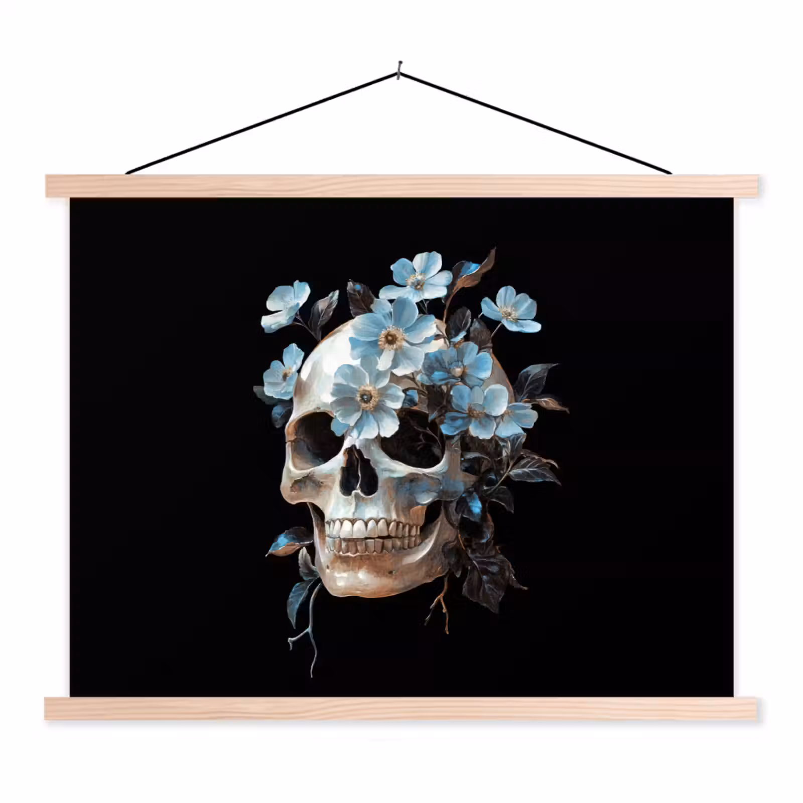 Schoolplaat - Schedel - Blauw - Bloemen - Bladeren — 1
