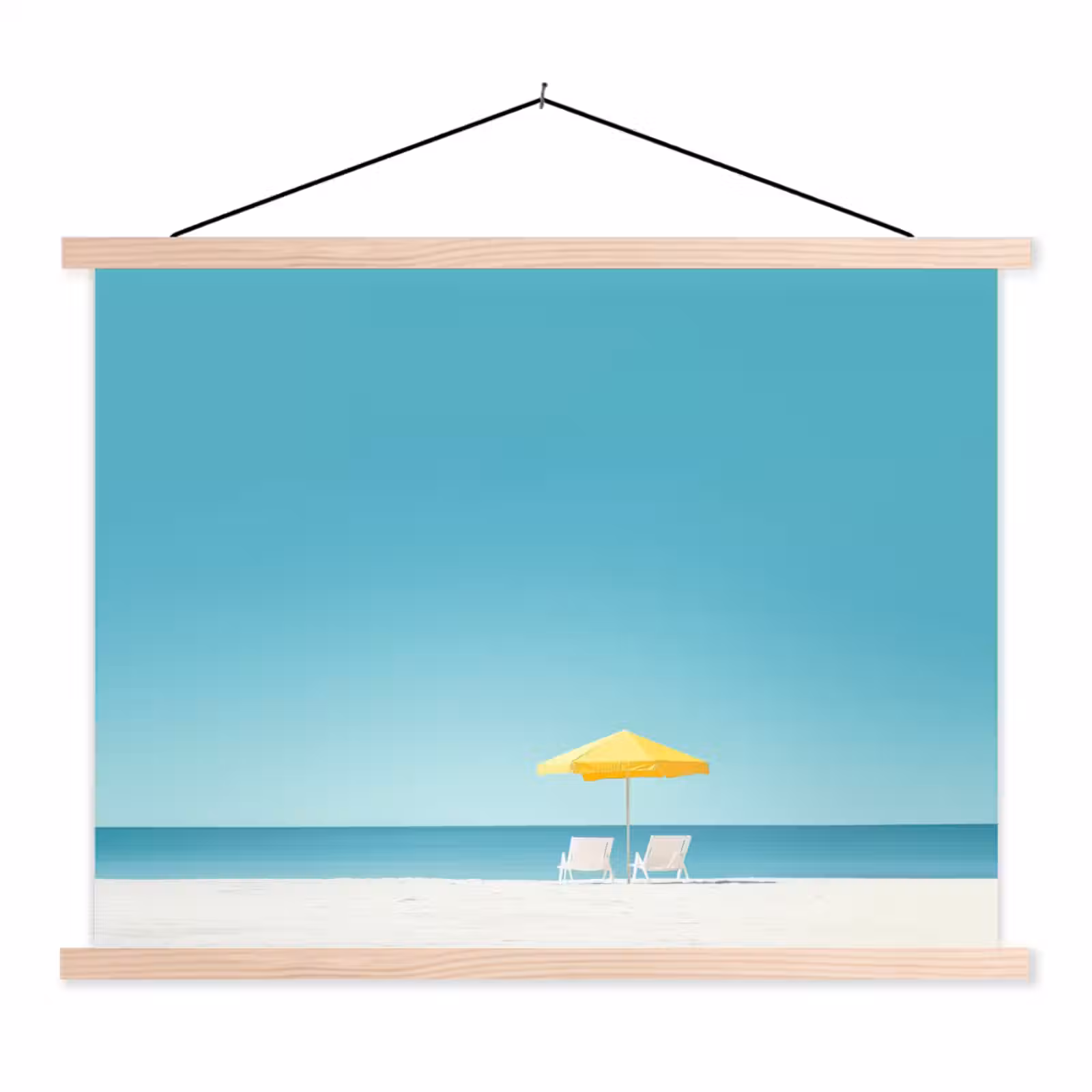 Schoolplaat - Strand - Blauwe lucht - Geel - Parasol — 1