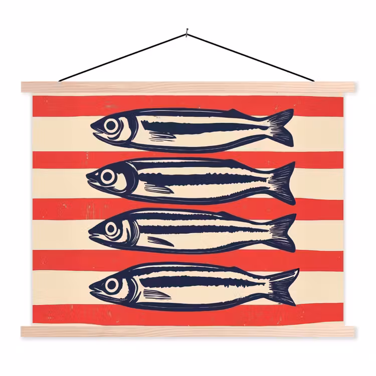 Schoolplaat - Sardines - Rood en beige strepen — 1
