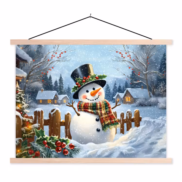 Schoolplaat - Sneeuwpop - Winterdorp - Kleurrijk — 1