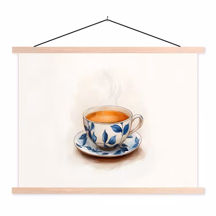 Schoolplaat - Theekop - Bladeren - Blauw — 1