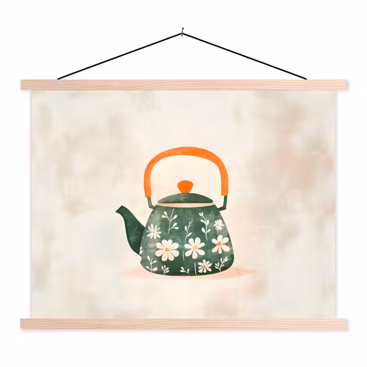 Schoolplaat - Theepot - Groen - Bloemen - Oranje — 1