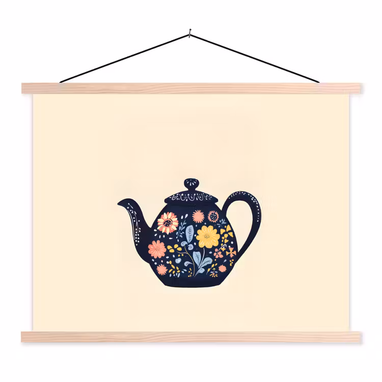 Schoolplaat - Theepot - Kleurrijk - Bloemen — 1