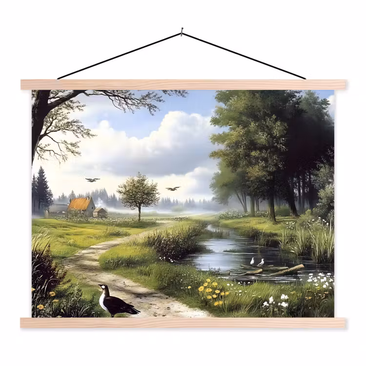 Schoolplaat - Zandpad - Groen landschap - Water — 1