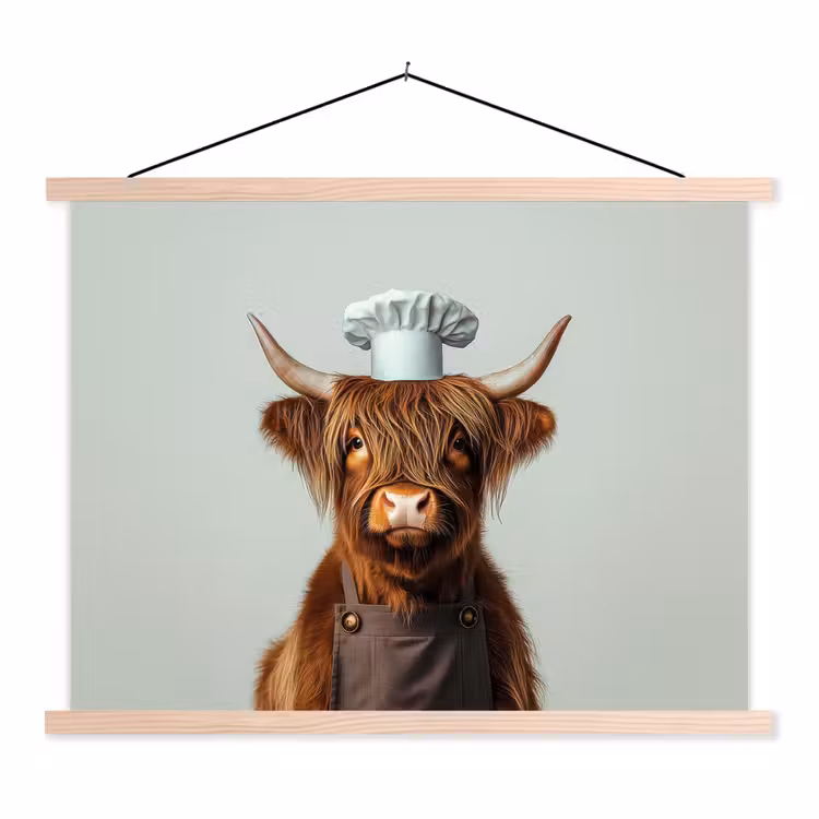 Schoolplaat - Schotse Hooglander - Bruin - Hoorns - Kokskleding — 1