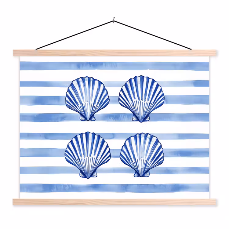 Schoolplaat - Vier schelpen - Blauw - Wit - Strepen — 1