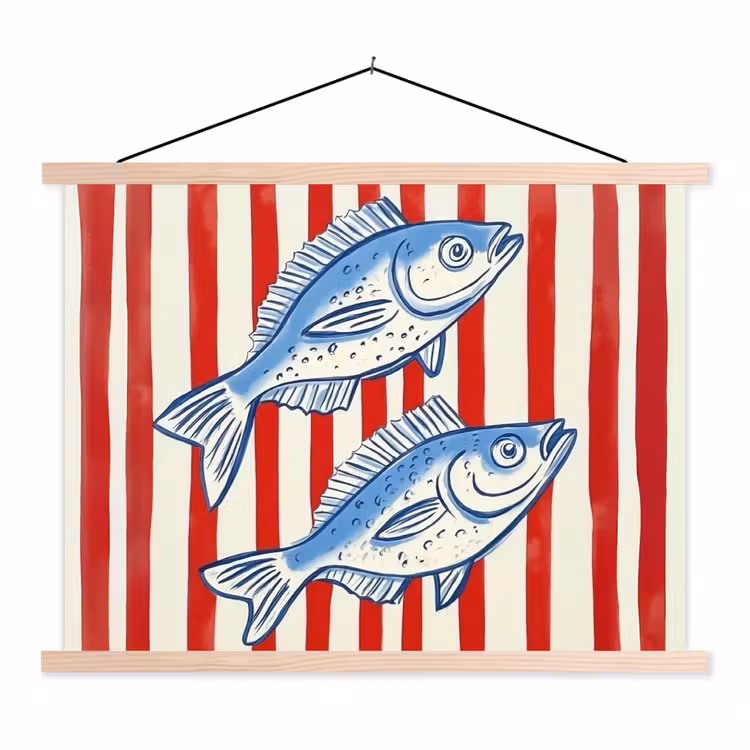Schoolplaat - Vissen - Verticale strepen - Blauw - Rood — 1