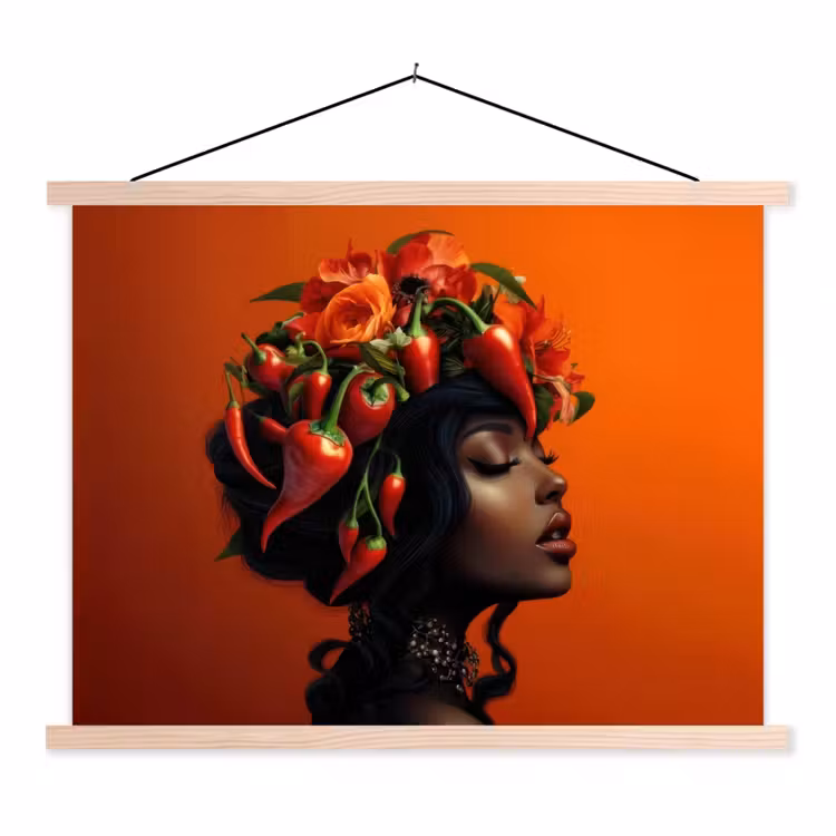 Schoolplaat - Vrouw - Chilipepers - Pepers - Bloemen — 1