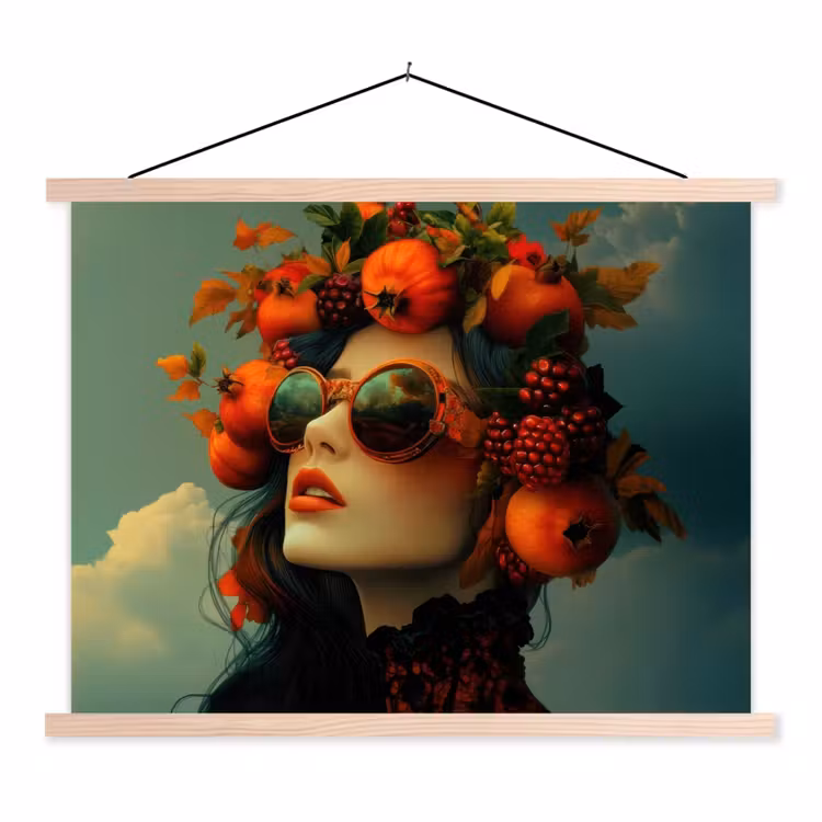 Schoolplaat - Vrouw - Granaatappel - Herfst - Zonnebril — 1