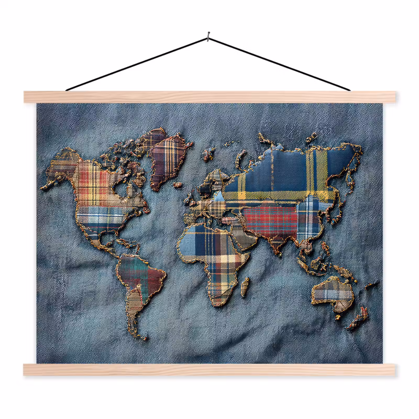 Schoolplaat - Wereldkaart - Denim - Textiel — 1
