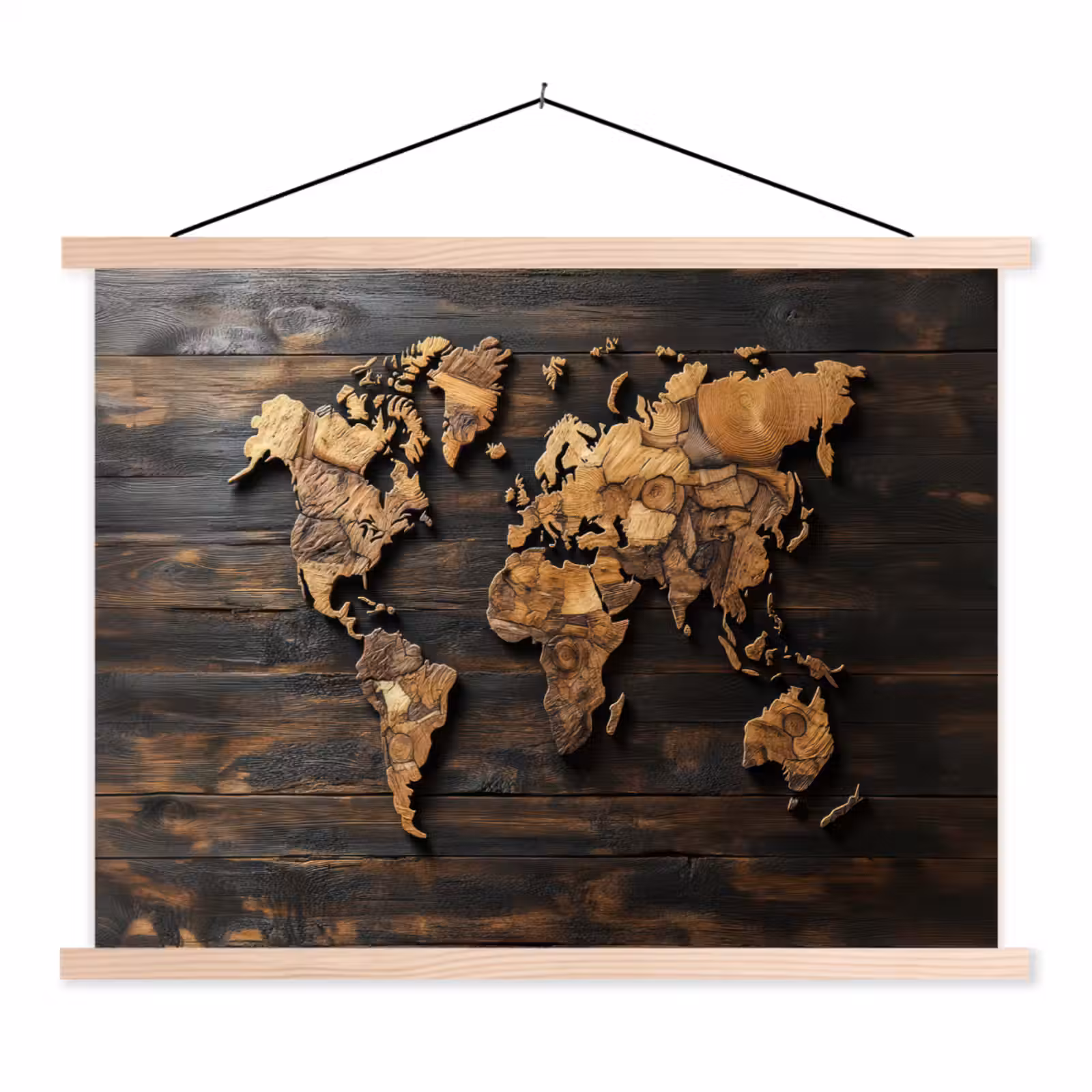 Schoolplaat - Wereldkaart - Hout - Mozaïek — 1