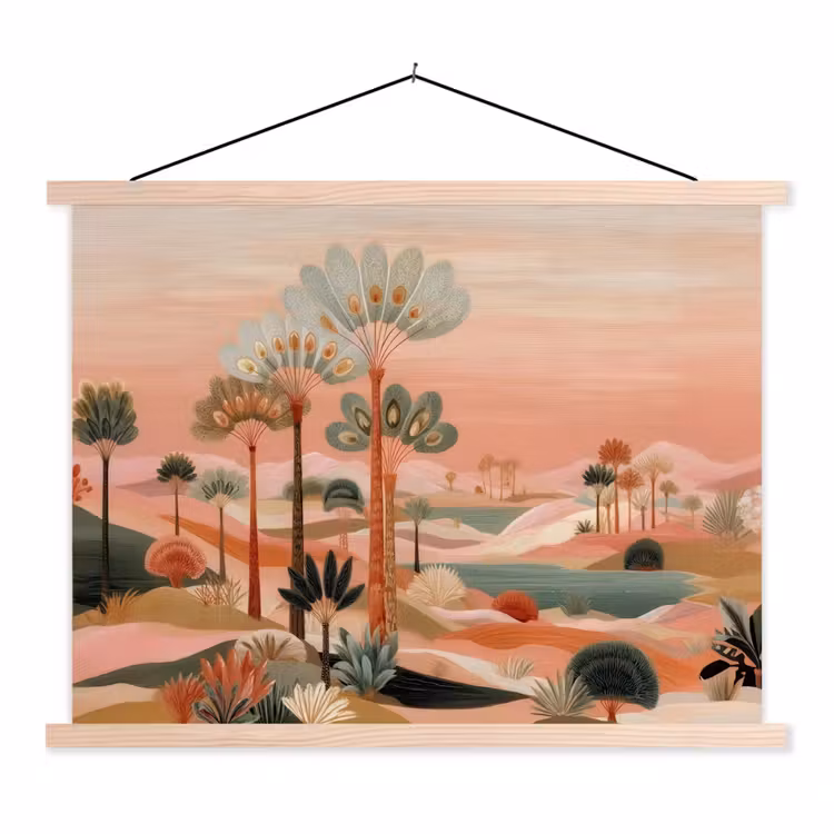 Schoolplaat - Roze landschap - Palmen - Water — 1