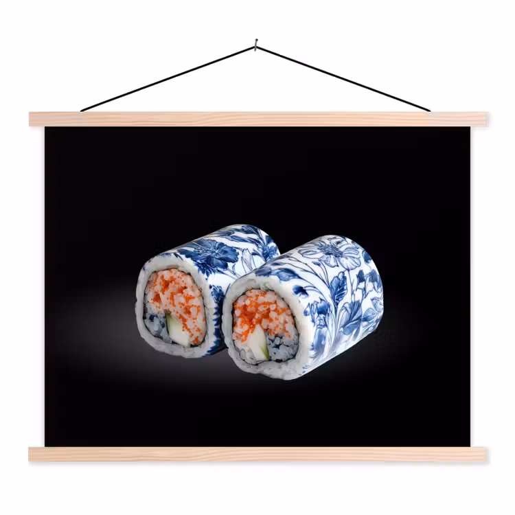 Schoolplaat - Sushi - Delfts blauw - Rijst - Vis - Elegant — 1