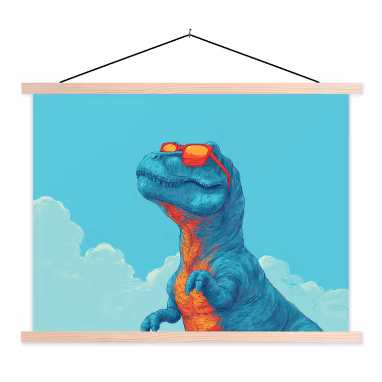 Schoolplaat - T-Rex - Blauw - Wolken - Zonnebril — 1